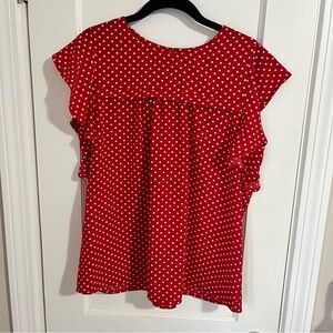 NWT Monteau Red and White Polka Dot Blouse